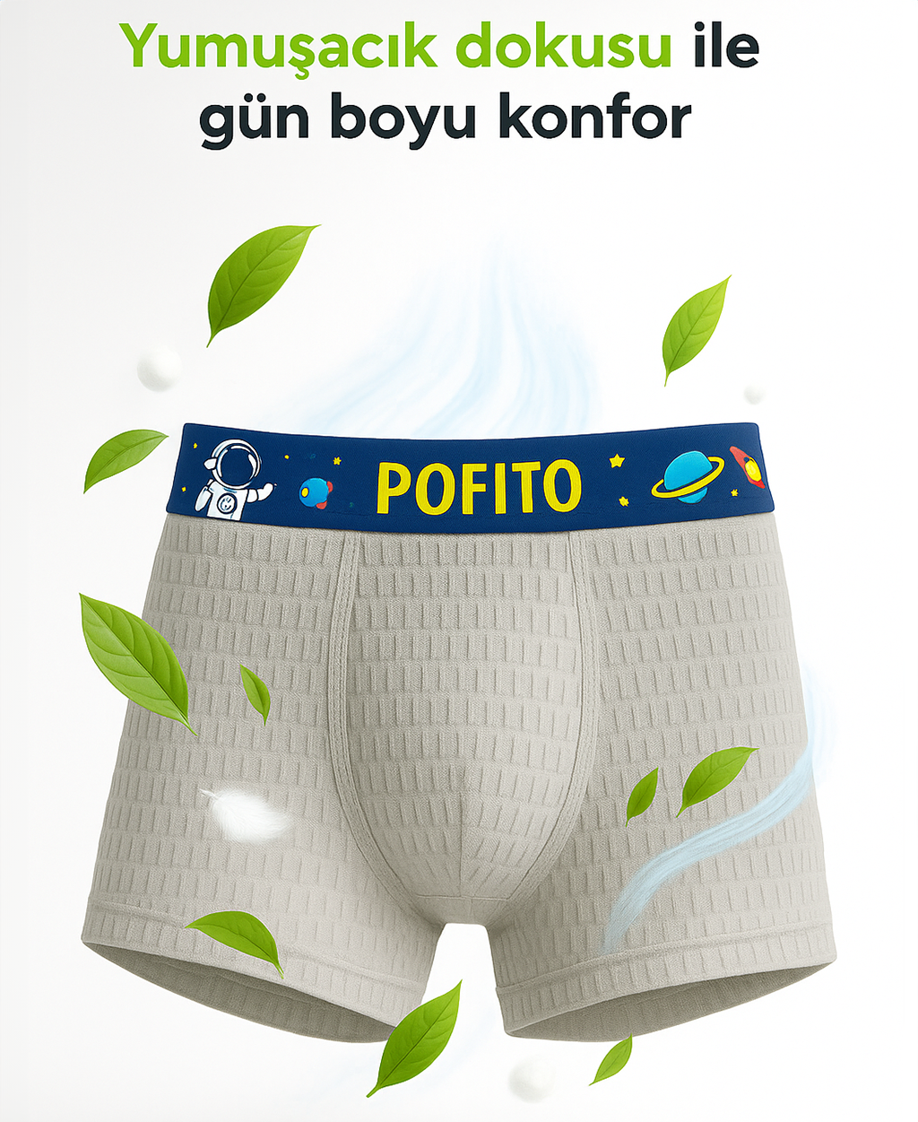 Pofito® Antibakteriyel saf pamuklu çocuk boxer